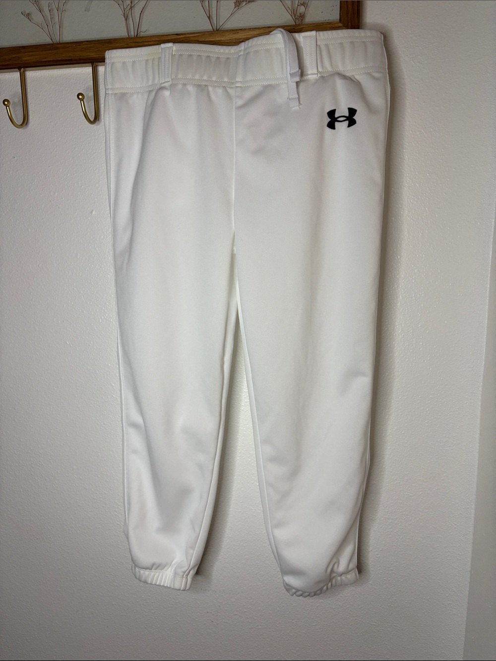 Under Armour White Kids' Softball Pants with Black Logo